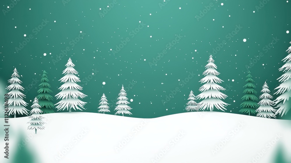 Naklejka premium Minimalist Snowy Pine Forest