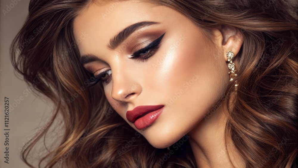 Elegant beauty portrait with bold makeup and luxurious jewelry Elegant beauty portrait with bold makeup and luxurious jewelry
