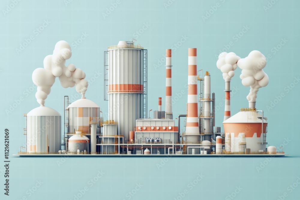 Obraz premium Industrial factory operations urban area digital art clean environment side view modern manufacturing concepts