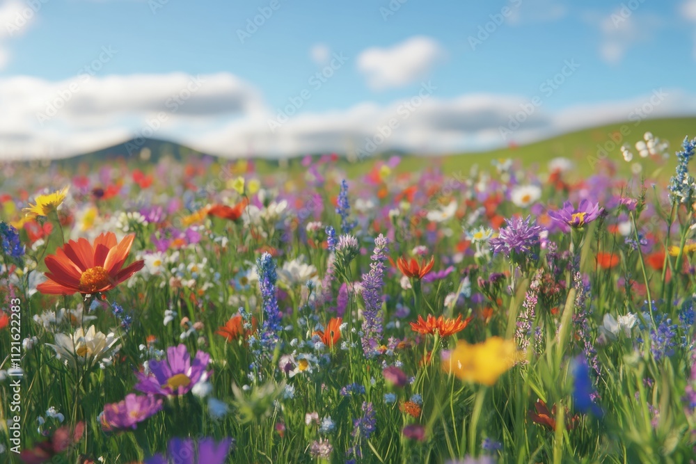 Vibrant wildflowers bloom in a sunny meadow, creating a picturesque scene of natural beauty. Vibrant wildflowers bloom in a sunny meadow, creating a picturesque scene of natural beauty.