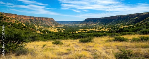 Expansive Valley Landscape with Blue Sky and Greenery