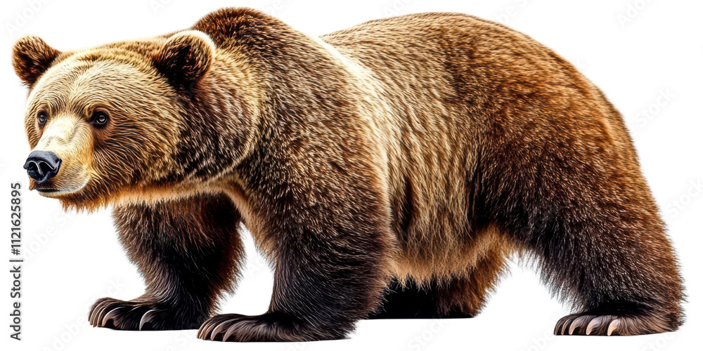 Fototapeta premium Grizzly Bear Walking on White Background
