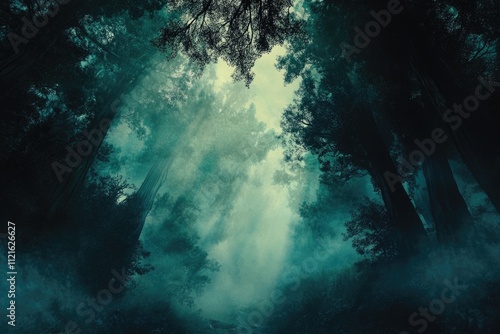 A mystical, fog-shrouded forest path beckons into the deep, mysterious woods.