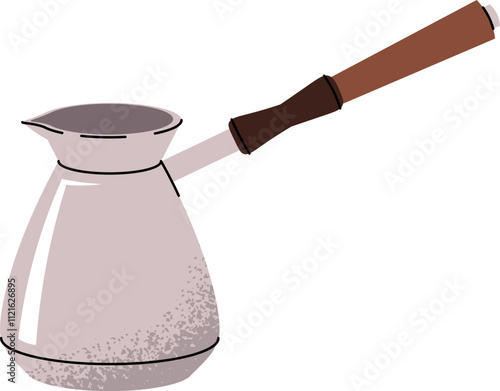 Cezve with handle. Turkish coffee maker for making hot coffee drinks. Flat cartoon illustration isolated on white background