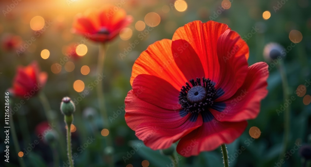 Poppy Flower (Remembrance Day) – A striking red poppy flower with a cream and burgundy background, glowing golden fireflies, and festive lighting, symbolizing remembrance, HD photo. Poppy Flower (Remembrance Day) – A striking red poppy flower with a cream and burgundy background, glowing golden fireflies, and festive lighting, symbolizing remembrance, HD photo.