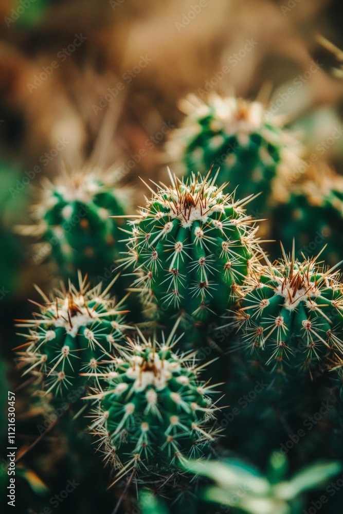 Close-up of vibrant green cacti with sharp spines, showcasing the beauty of desert flora against a blurred natural background. Close-up of vibrant green cacti with sharp spines, showcasing the beauty of desert flora against a blurred natural background.
