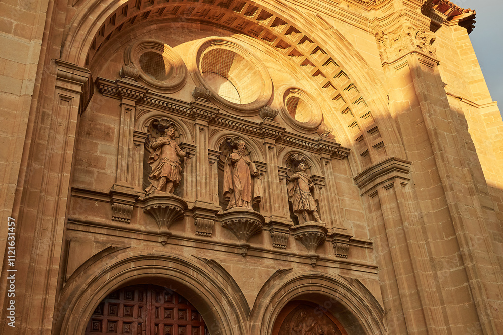 Detailed view of the facade sculptures of Santo Domingo de la Calzada Cathedral Detailed view of the facade sculptures of Santo Domingo de la Calzada Cathedral