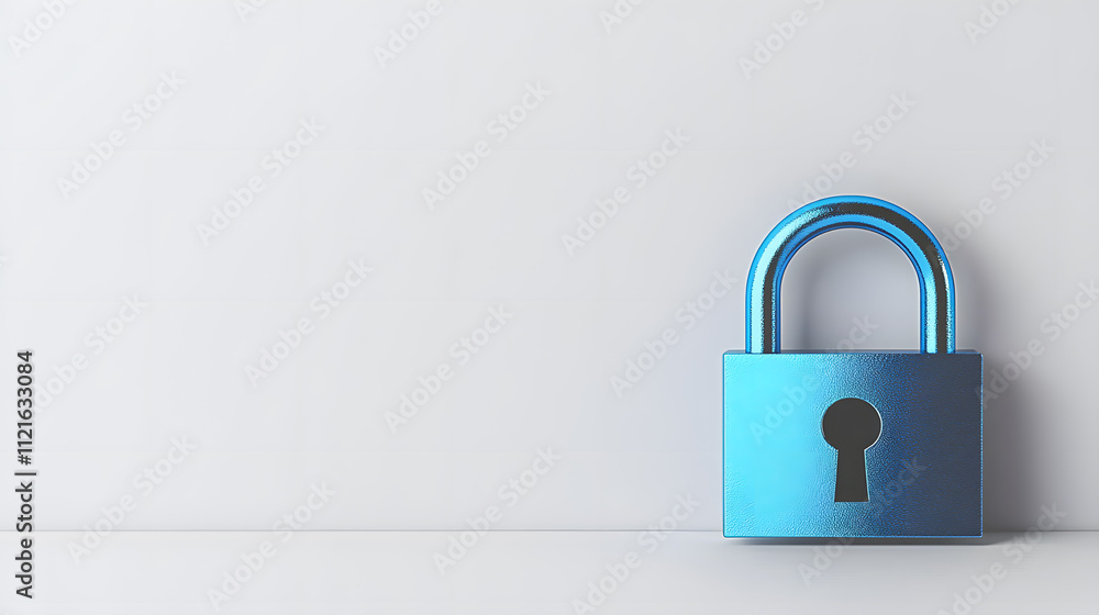 Naklejka premium Blue padlock on a minimalistic background