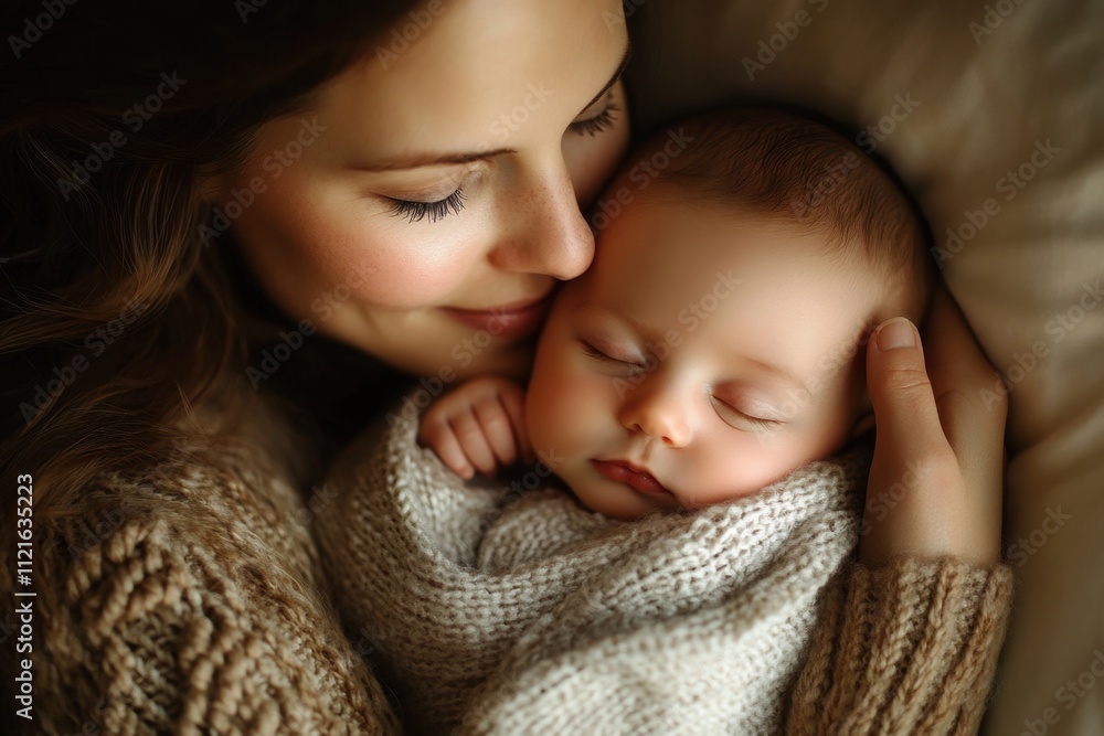 A heartwarming moment of lovemother cuddling newborn baby in soft blanket cozy home setting with gentle light capturing the essence of tenderness and connection A heartwarming moment of lovemother cuddling newborn baby in soft blanket cozy home setting with gentle light capturing the essence of tenderness and connection