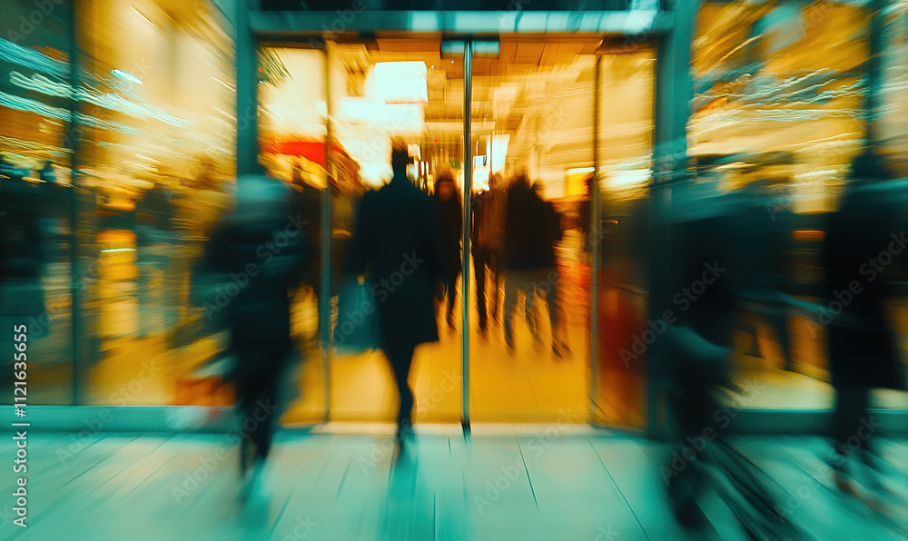 Dynamic Motion Blur of Urban Commuters: Abstract Business Scenery in a Modern Office Setting