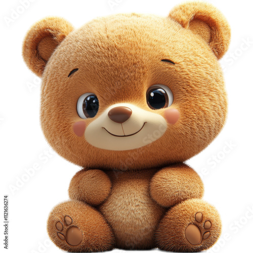 Cuddly Realistic Animated Brown Teddy Bear with Friendly Expression on White Background photo