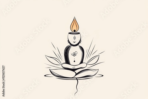 A clean outline of a shivlinga with a subtle water stream and light rays, symbolizing peace and divinity photo