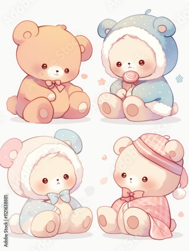 Wallpaper Mural Pastel Kawaii Animal Stickers: Cute Characters in Clip Art Style Torontodigital.ca