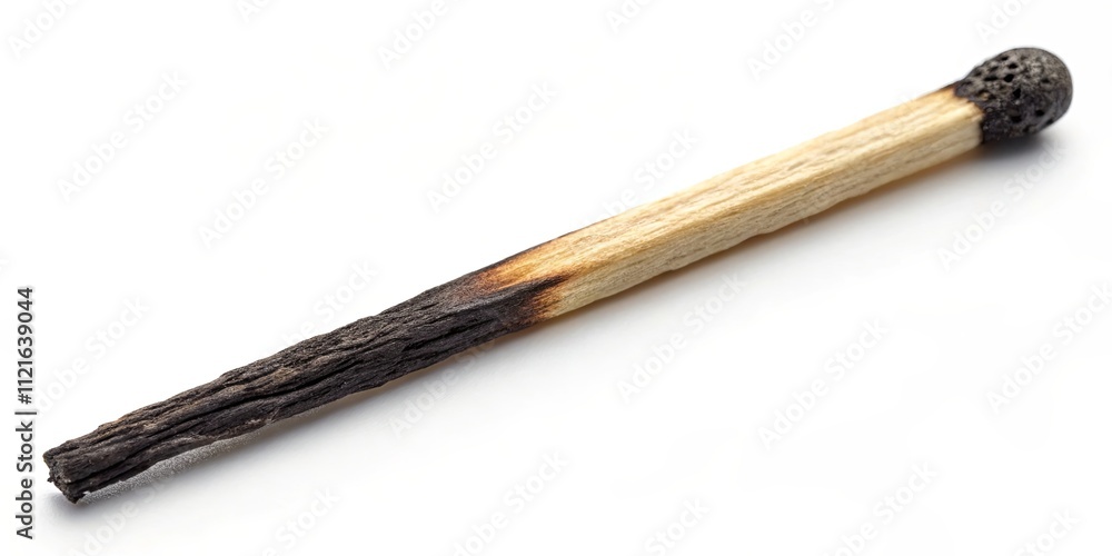 A burnt matchstick is shown on a white background A burnt matchstick is shown on a white background