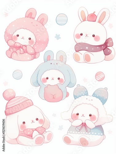 Pastel Kawaii Animal Stickers: Cute Characters in Clip Art Style