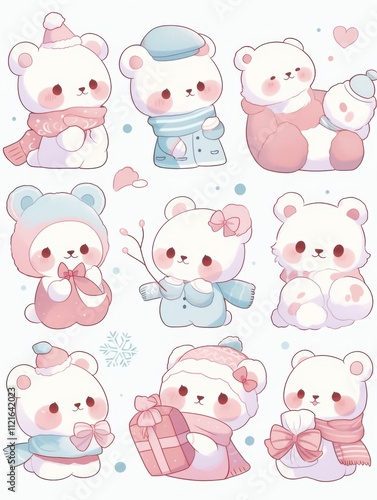 Pastel Kawaii Animal Stickers: Cute Characters in Clip Art Style