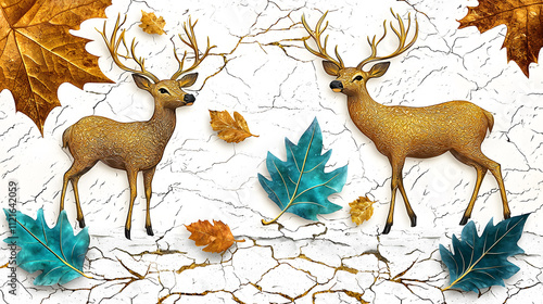 Two decorative deer on a cracked background