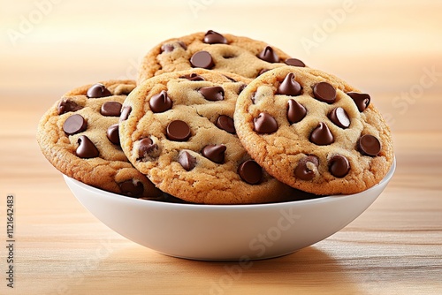 A dynamic shot of a freshly baked batch of cookies, with gooey chocolate chips melting under warm light