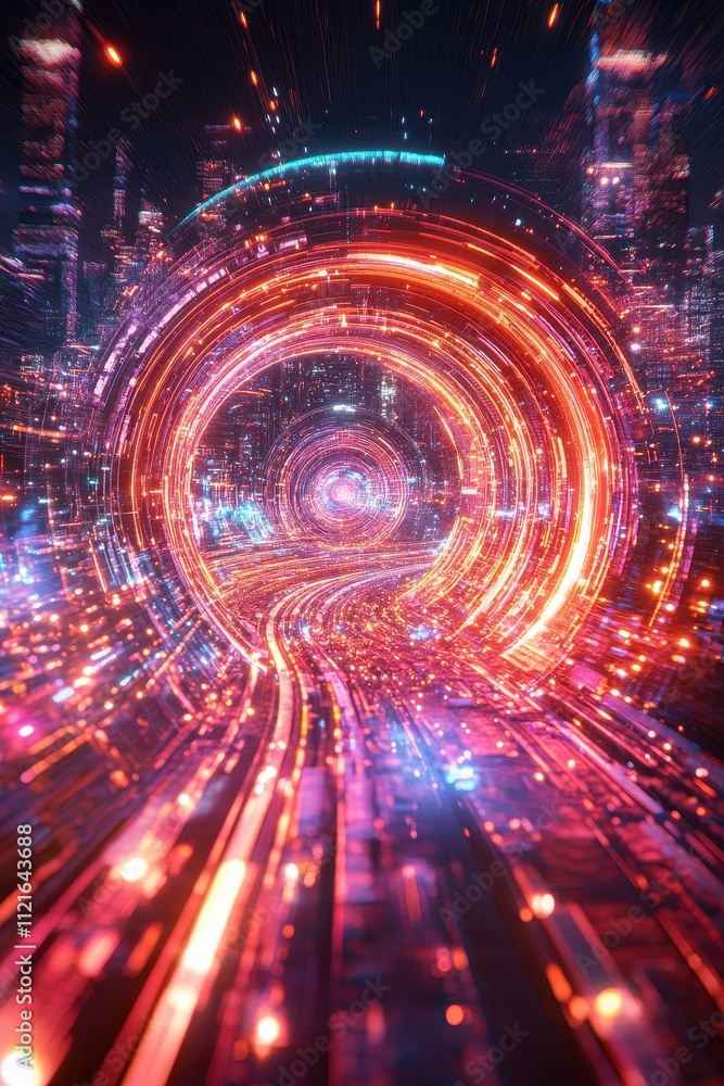 Obraz premium Hypnotic Vortex: A Mesmerizing Journey through the Cyberpunk Metropolis