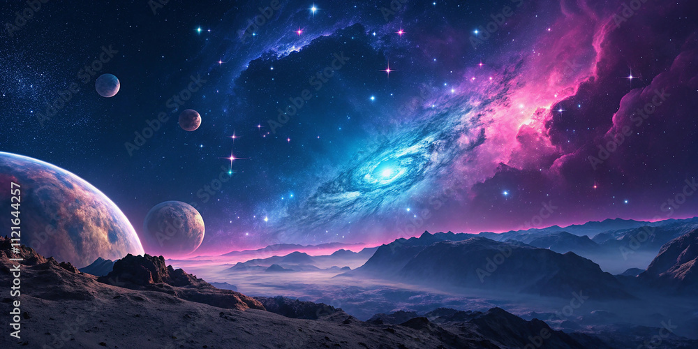 Cloud nebula of a colorful cosmic galaxy. Starry night sky. Astronomy and universe science. Background wallpaper of a supernova planetary planet and moon. Cloud nebula of a colorful cosmic galaxy. Starry night sky. Astronomy and universe science. Background wallpaper of a supernova planetary planet and moon.