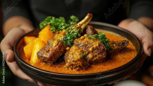 Savoring MafeWest African Peanut Butter Stew Culinary Delight Dining Table Close-Up Flavorful Experience