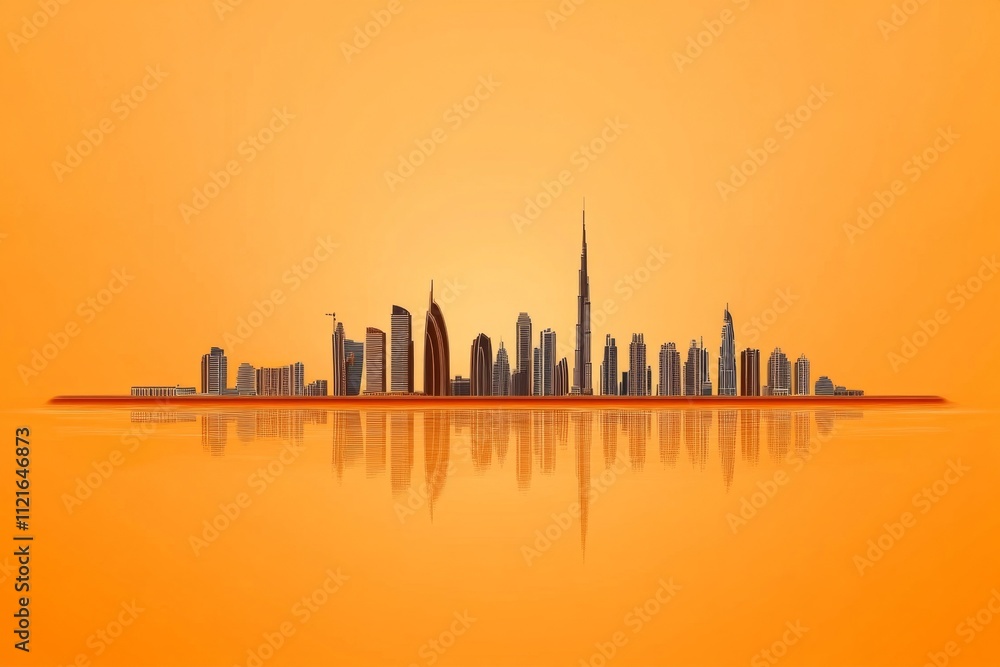 Obraz premium A minimalist flat design of Abu Dhabi skyline, drawn with clean lines and soft golden hues representing desert tones
