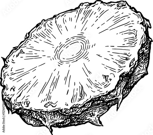 Pineapple cross-section ink sketch.