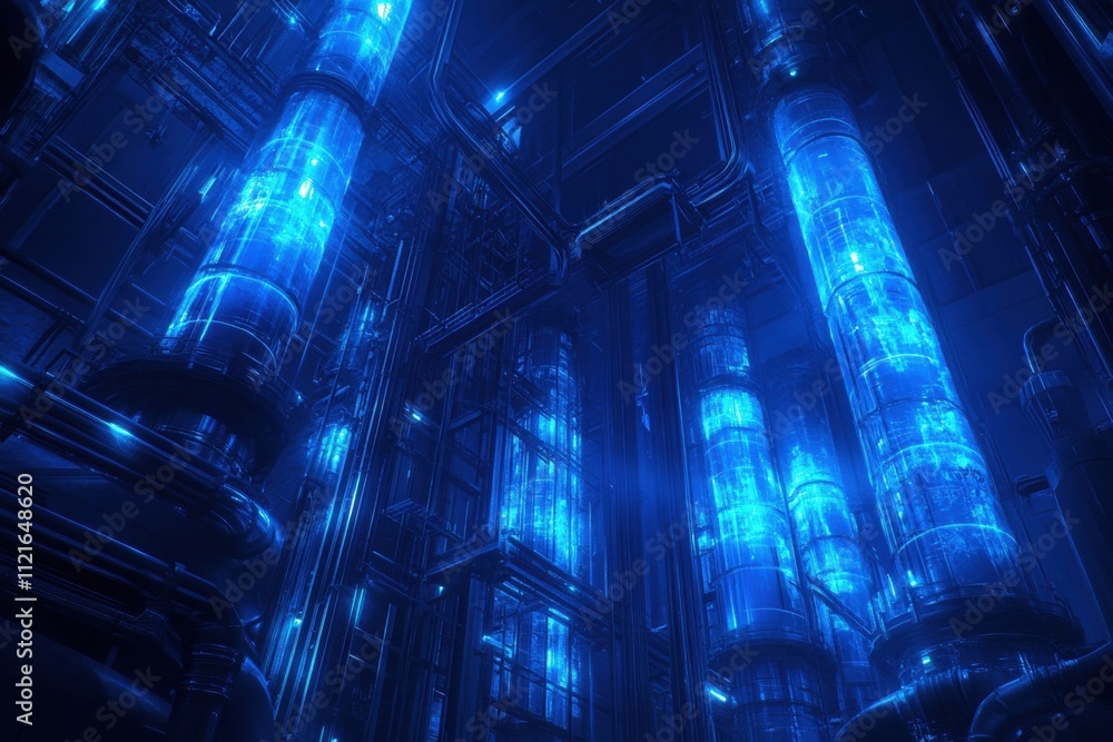 Fototapeta premium Futuristic technology environment industrial facility digital art blue light abstract viewpoint energy concept