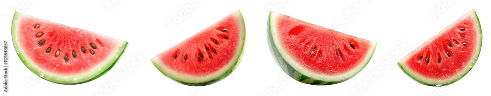 Fresh watermelon slices arranged in a row Fresh watermelon slices arranged in a row