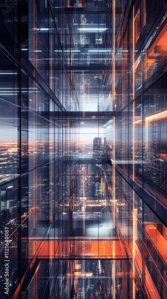 Surreal Architectural Cityscape with Futuristic Glass Skyscraper Surreal Architectural Cityscape with Futuristic Glass Skyscraper