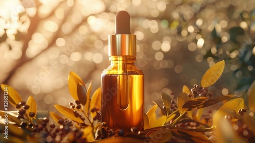 Elegant dropper bottle of jojoba oil against a luxurious backdrop, symbolizing premium skincare and organic beauty products. Generative AI photo