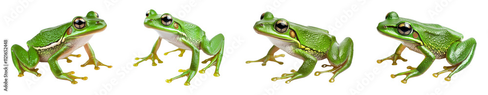 Fototapeta premium Vibrant green frogs in various poses