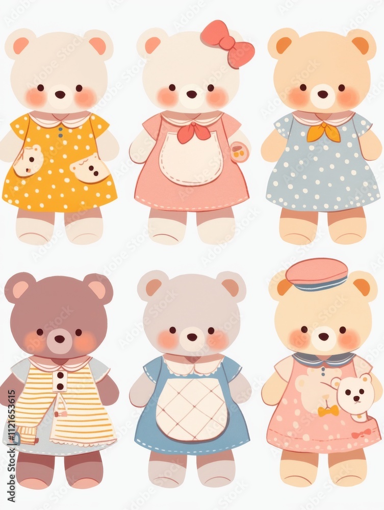 Pastel Flat Style Cartoon Animal Doll Stickers: Simple and Cute Designs Pastel Flat Style Cartoon Animal Doll Stickers: Simple and Cute Designs