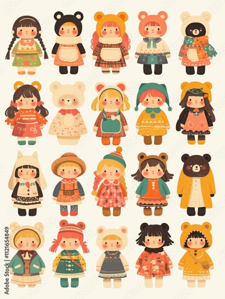 Pastel Flat Style Cartoon Animal Doll Stickers: Simple and Cute Designs Pastel Flat Style Cartoon Animal Doll Stickers: Simple and Cute Designs