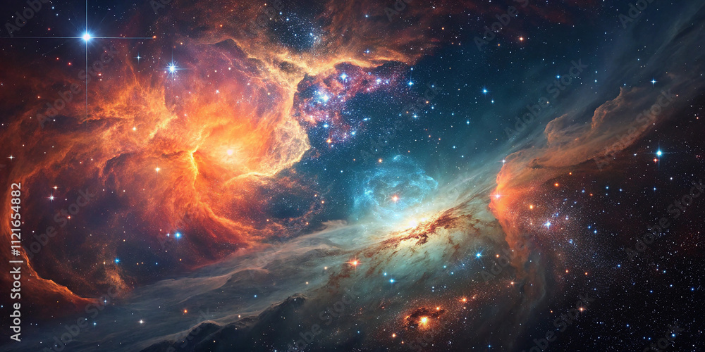 Cloud nebula of a colorful cosmic galaxy. Starry night sky. Astronomy ...