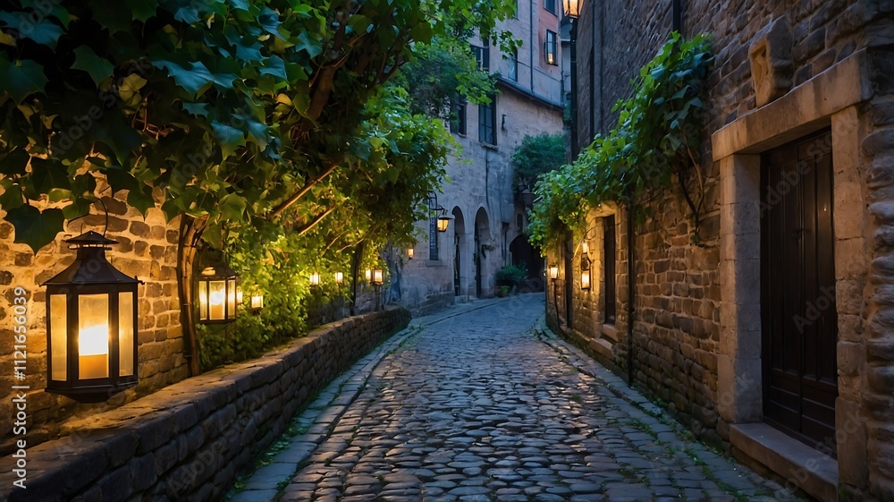 Enchanted European Alleyway at Dusk Enchanted European Alleyway at Dusk