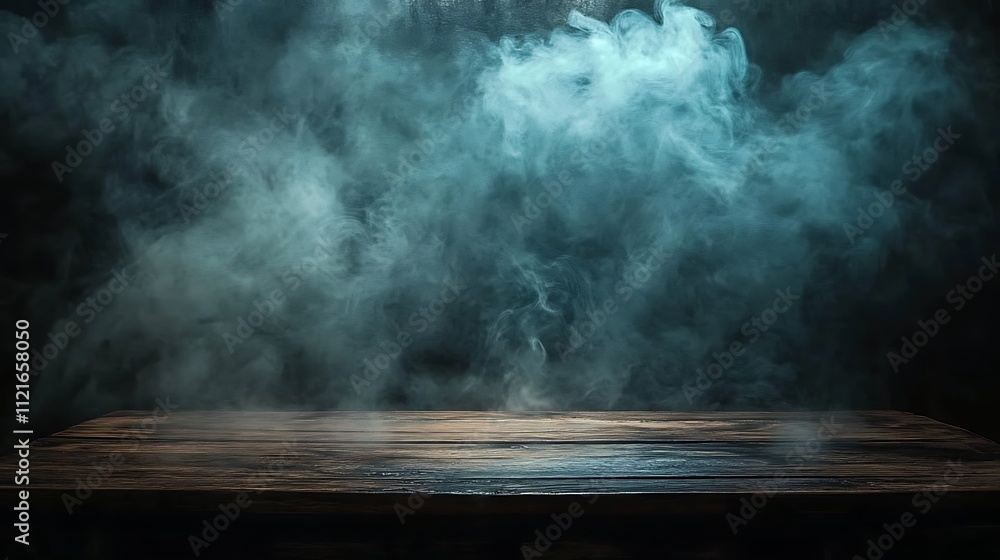 Mysterious smoke effect on wooden surface dark background still life Mysterious smoke effect on wooden surface dark background still life