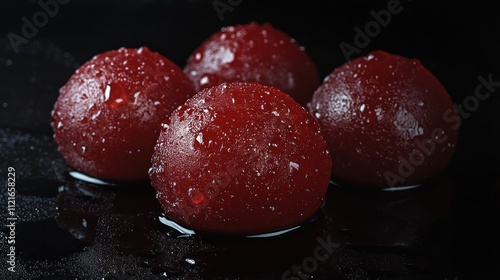 Fresh red tomatoes with water droplets on a dark background photo