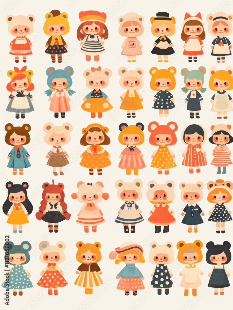 Pastel Flat Style Cartoon Animal Doll Stickers: Simple and Cute Designs Pastel Flat Style Cartoon Animal Doll Stickers: Simple and Cute Designs