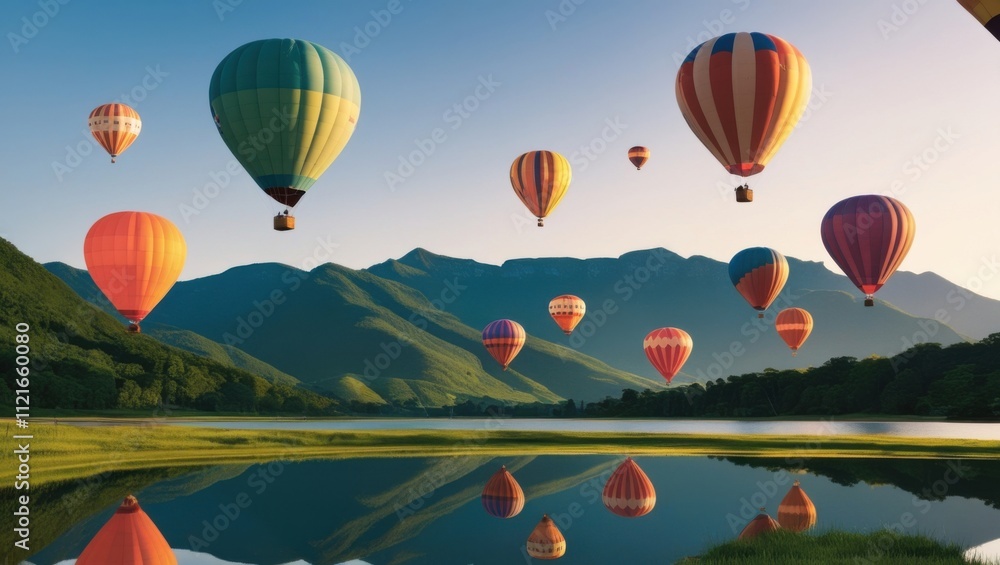 Fototapeta premium hot air balloon over the river