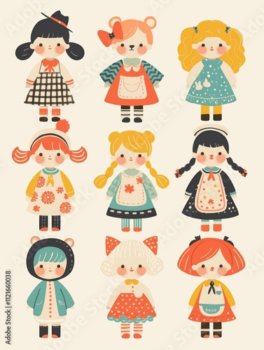 Pastel Flat Style Cartoon Animal Doll Stickers: Simple and Cute Designs