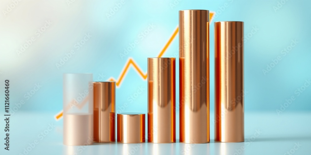 Golden Bar Graph with Gradual Increase on a Soft Blue Background Golden Bar Graph with Gradual Increase on a Soft Blue Background