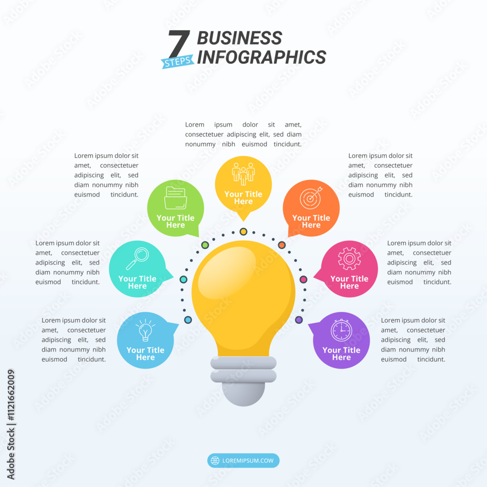 Light Bulb Diagram Infographic with 7 Options and Editable Text for Business Presentation, Poster, Banner and Booklet. Light Bulb Diagram Infographic with 7 Options and Editable Text for Business Presentation, Poster, Banner and Booklet.