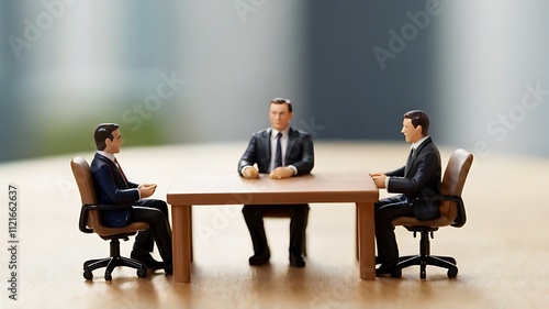 会議をするミニチュアのビジネスマン