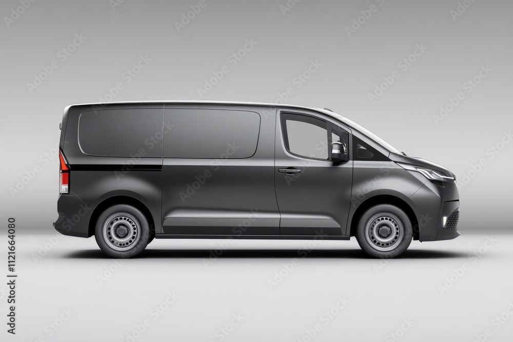 A sleek, dark-grey van is shown in profile, highlighting its modern design and clean lines. A sleek, dark-grey van is shown in profile, highlighting its modern design and clean lines.