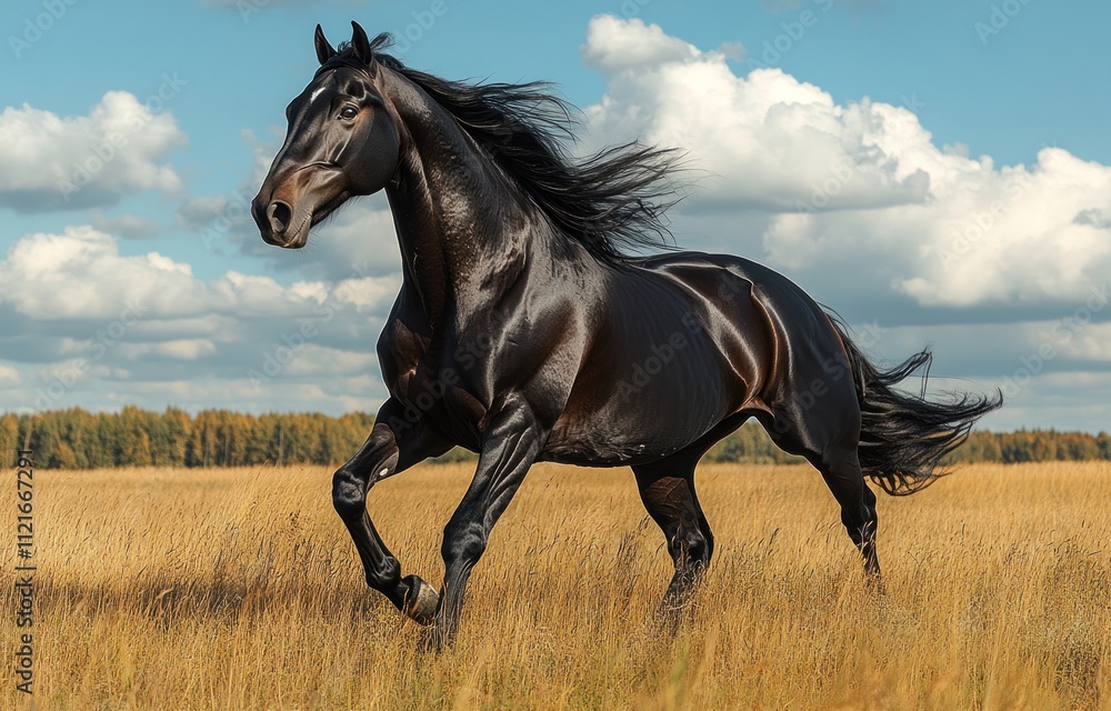 Black Horse Running Through Field Black Horse Running Through Field