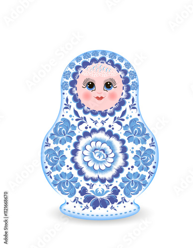 Russian matryoshka doll. Grandma or a matryoshka doll. Decorated with a traditional painted floral pattern.