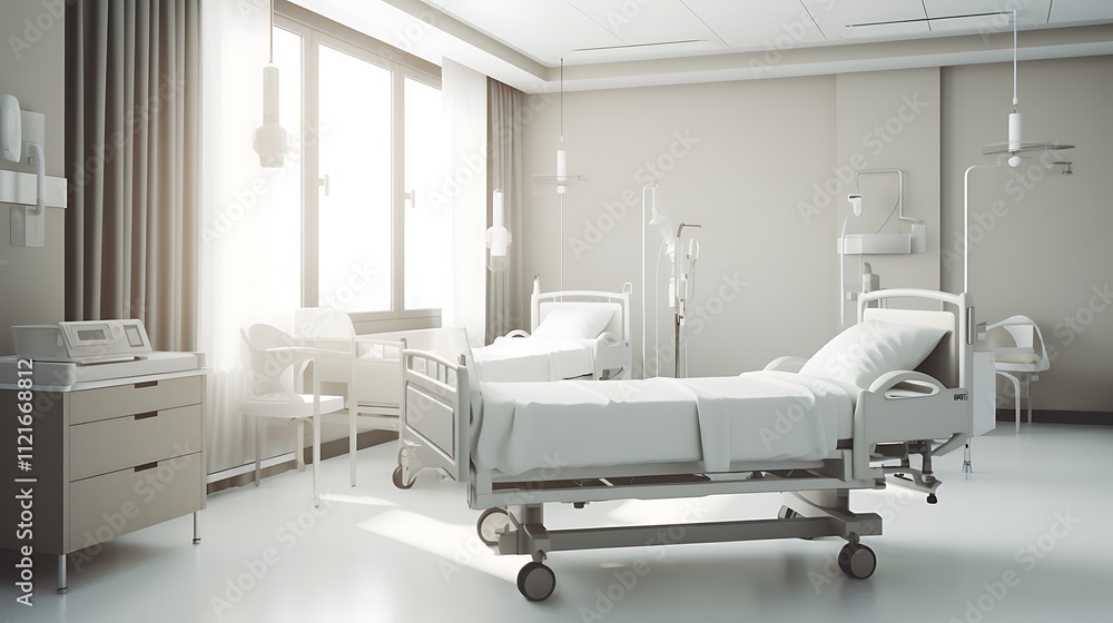 Modern Hospital Room With Two Empty Hospital Beds Modern Hospital Room With Two Empty Hospital Beds