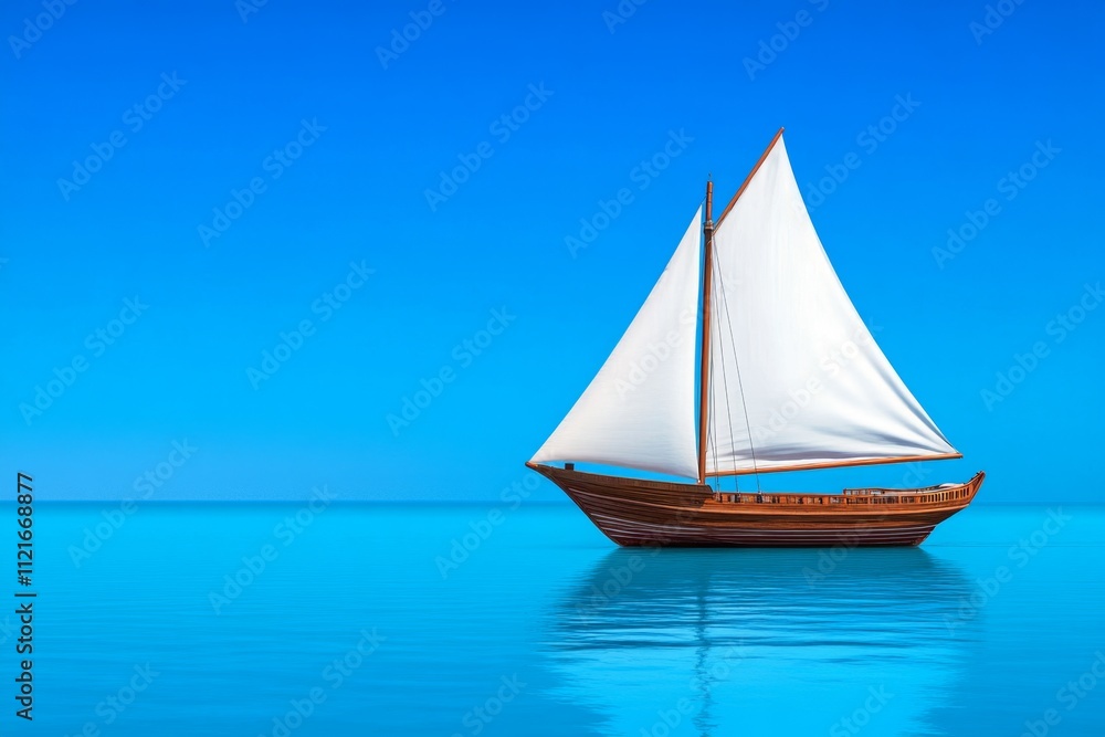 Fototapeta premium A clean composition of an Arabian dhow sailing against a simple blue gradient, symbolizing Abu Dhabi maritime heritage