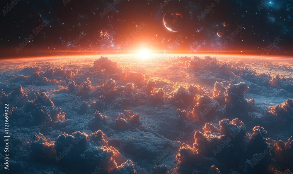 Obraz premium Sunrise over a Cloudy Planet